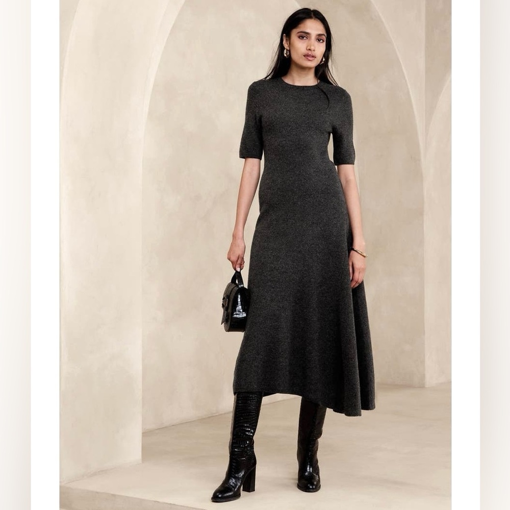 Banana Republic Natales Midi Sweater Dress Chic Asymmetrical Wool Blend Gray L